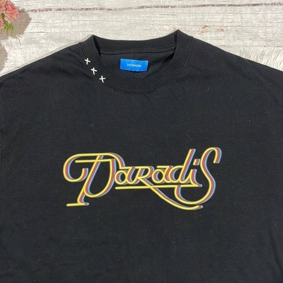 3.Paradis Graphic Cursive Logo Crewneck Short Sleeve Tee - Picture 4 of 11